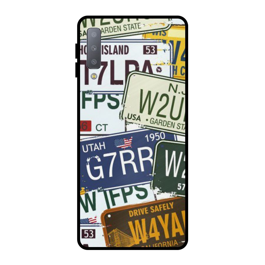 Vintage License Plates Metal Back Case for Galaxy A7 (2018)