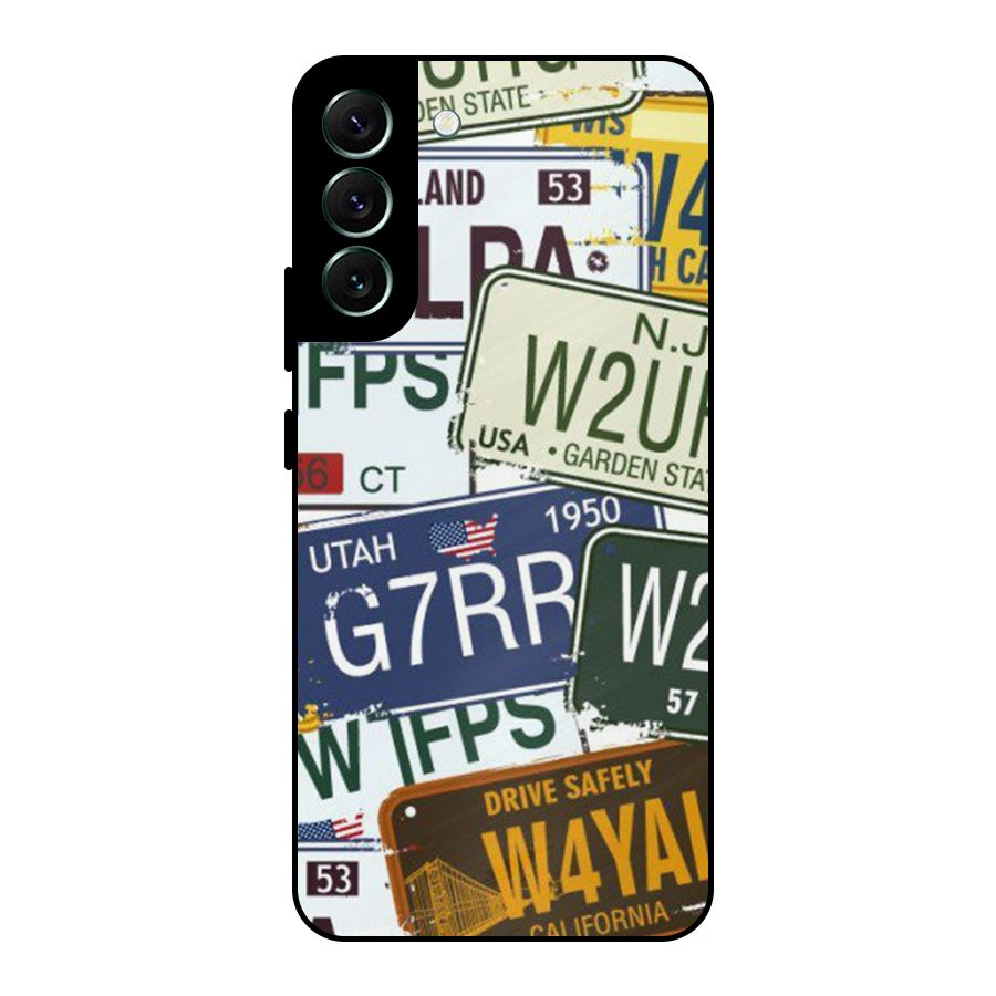 Vintage License Plates Metal Back Case for Galaxy S22 Plus 5G