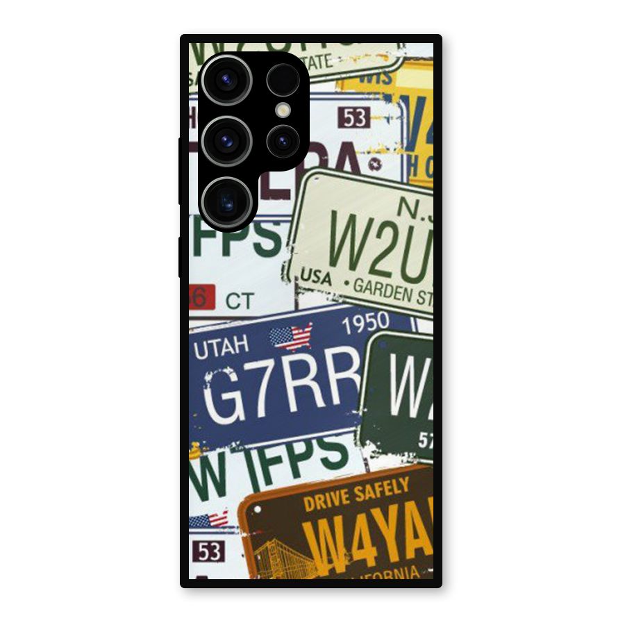 Vintage License Plates Metal Back Case for Galaxy S23 Ultra