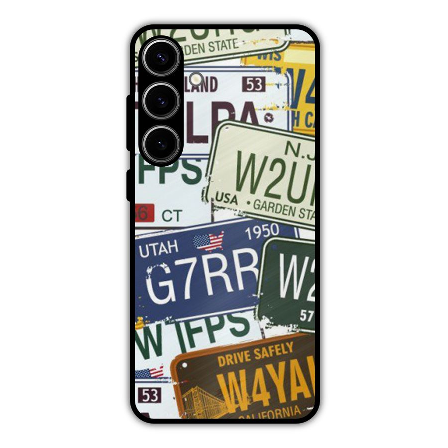 Vintage License Plates Metal Back Case for Galaxy S24 Plus