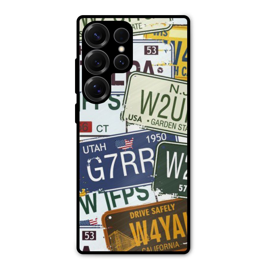 Vintage License Plates Metal Back Case for Galaxy S25 Ultra