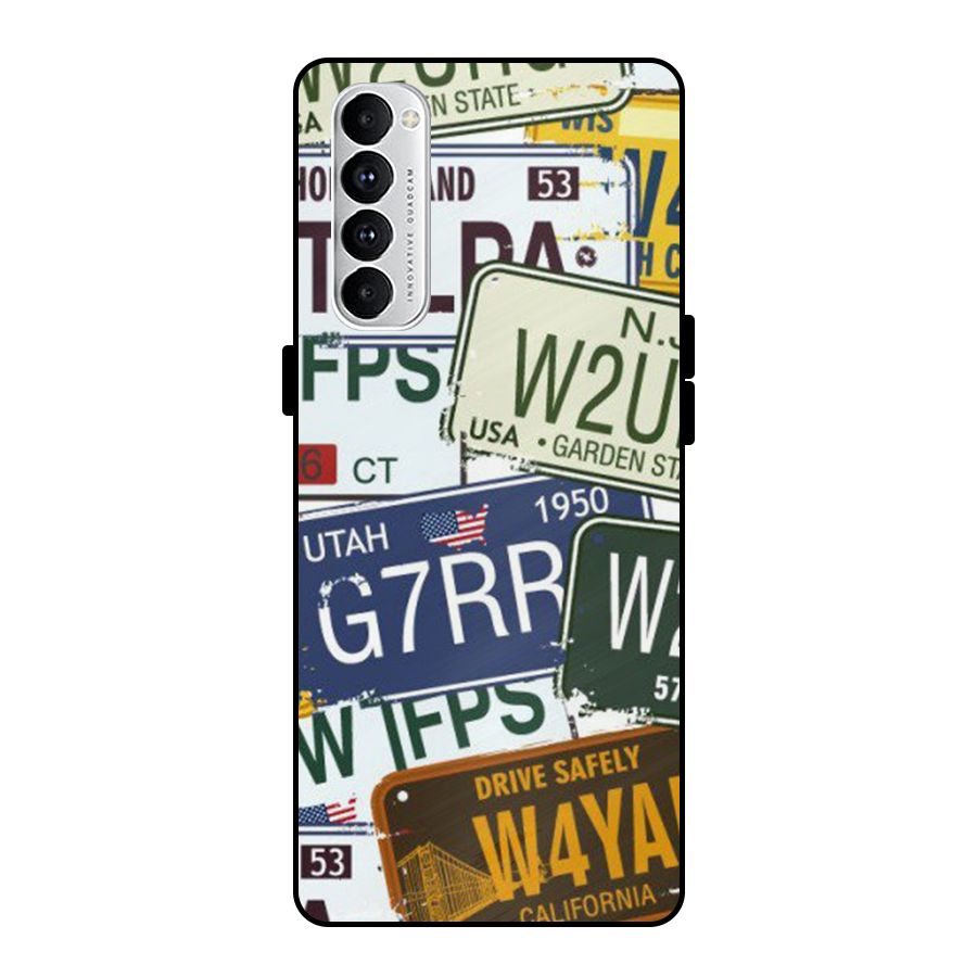 Vintage License Plates Metal Back Case for Oppo Reno4 Pro