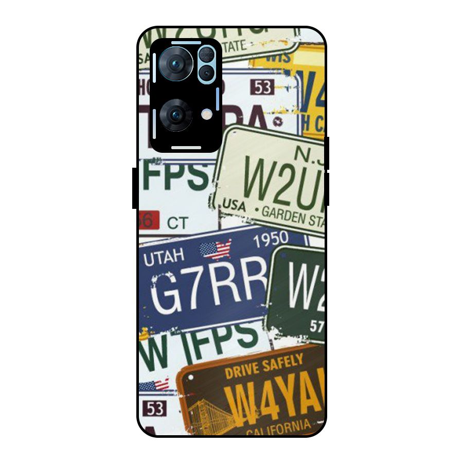 Vintage License Plates Metal Back Case for Oppo Reno7 Pro 5G
