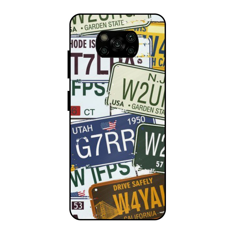 Vintage License Plates Metal Back Case for Poco X3
