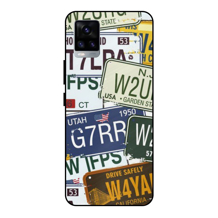 Vintage License Plates Metal Back Case for Vivo V20 2021