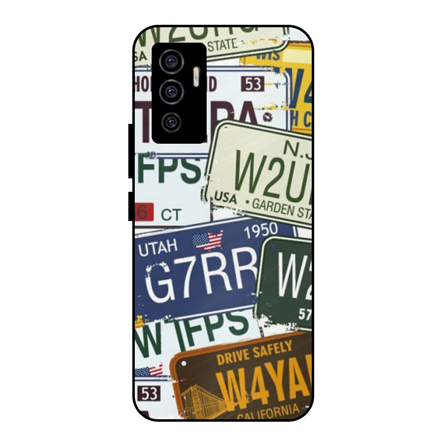 Vintage License Plates Metal Back Case for Vivo V23e