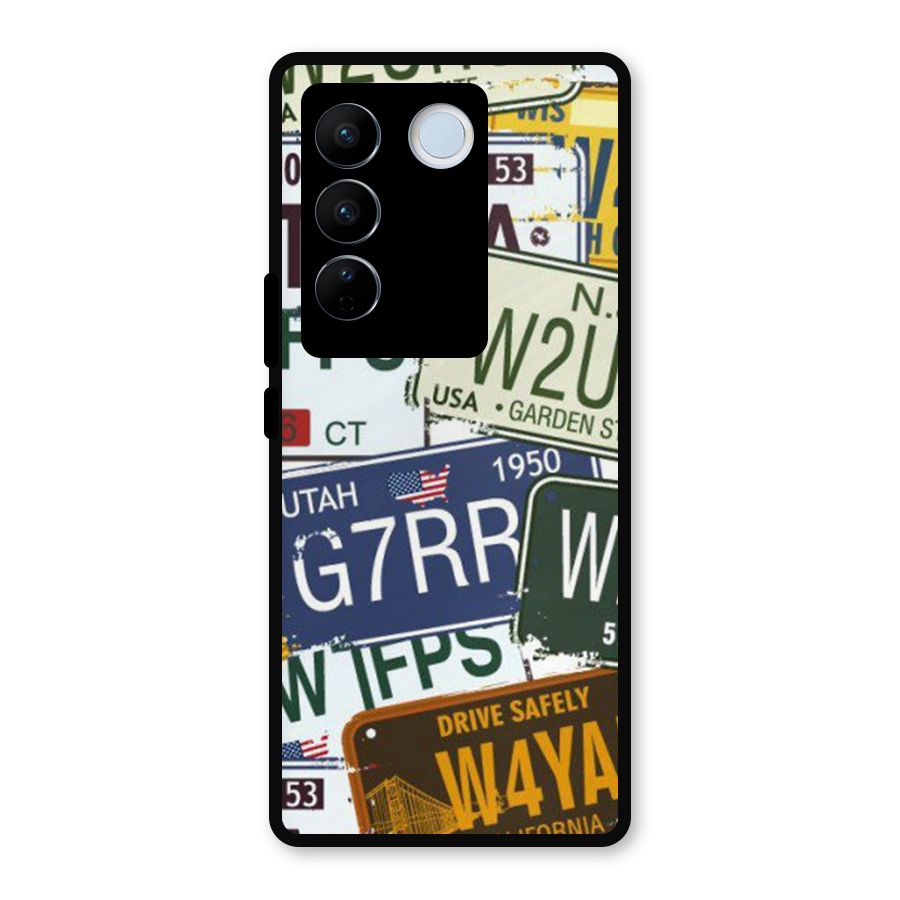 Vintage License Plates Metal Back Case for Vivo V27