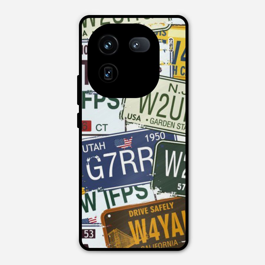 Vintage License Plates Metal Back Case for iQOO 12