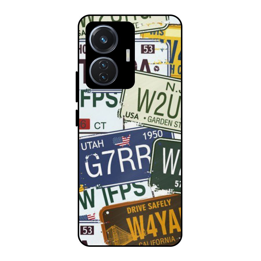 Vintage License Plates Metal Back Case for iQOO Z6 44W