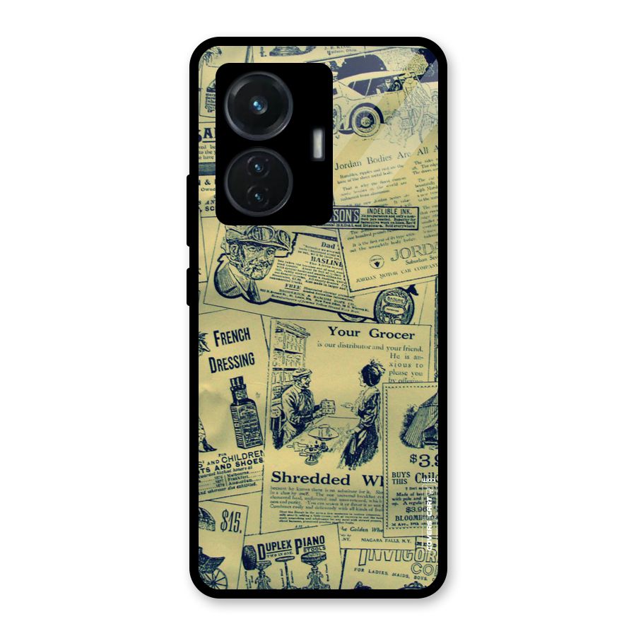 Vintage Newspaper Cutouts Glass Back Case for Vivo T1 44W