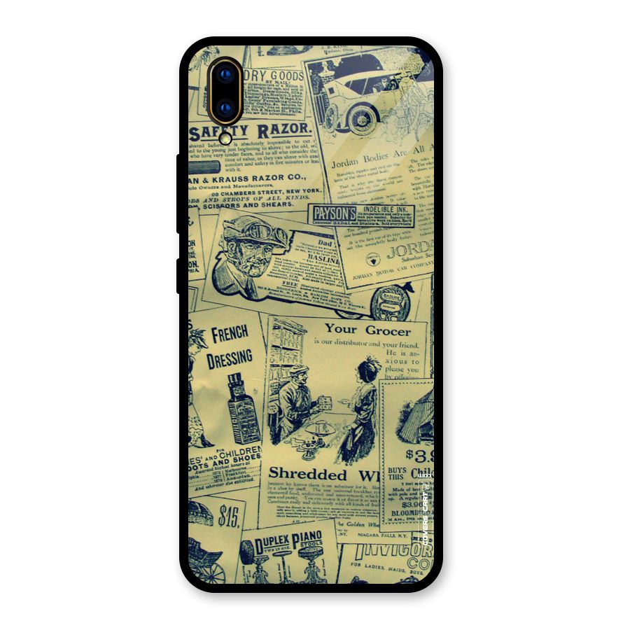 Vintage Newspaper Cutouts Glass Back Case for Vivo V11 Pro