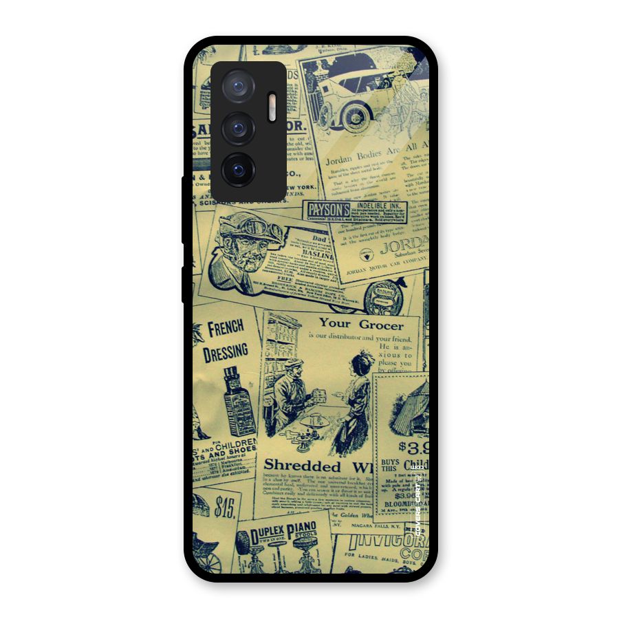 Vintage Newspaper Cutouts Glass Back Case for Vivo V23e