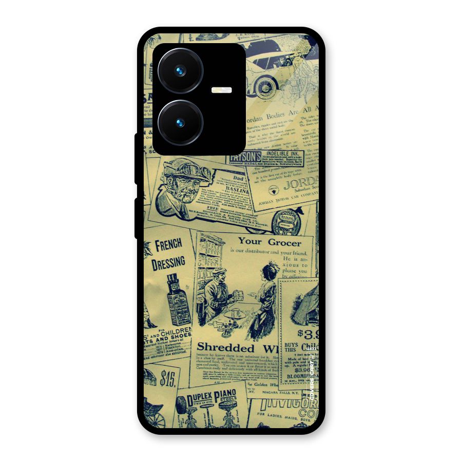 Vintage Newspaper Cutouts Glass Back Case for Vivo Y22s
