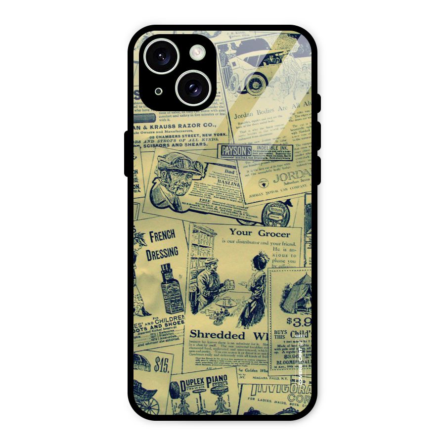 Vintage Newspaper Cutouts Glass Back Case for iPhone 15 Plus
