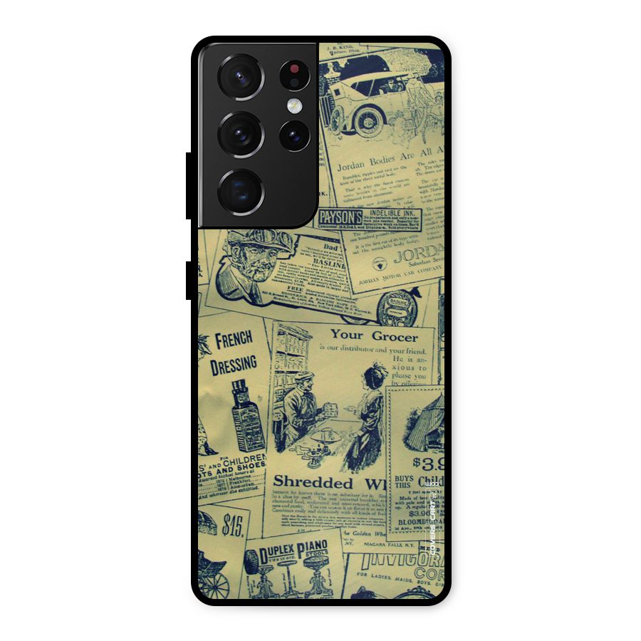 Vintage Newspaper Cutouts Metal Back Case for Galaxy S21 Ultra 5G