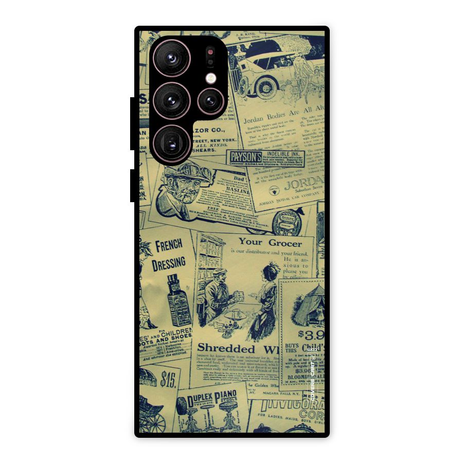 Vintage Newspaper Cutouts Metal Back Case for Galaxy S22 Ultra 5G