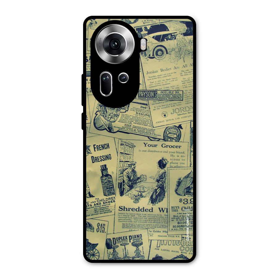 Vintage Newspaper Cutouts Metal Back Case for Oppo Reno11 5G