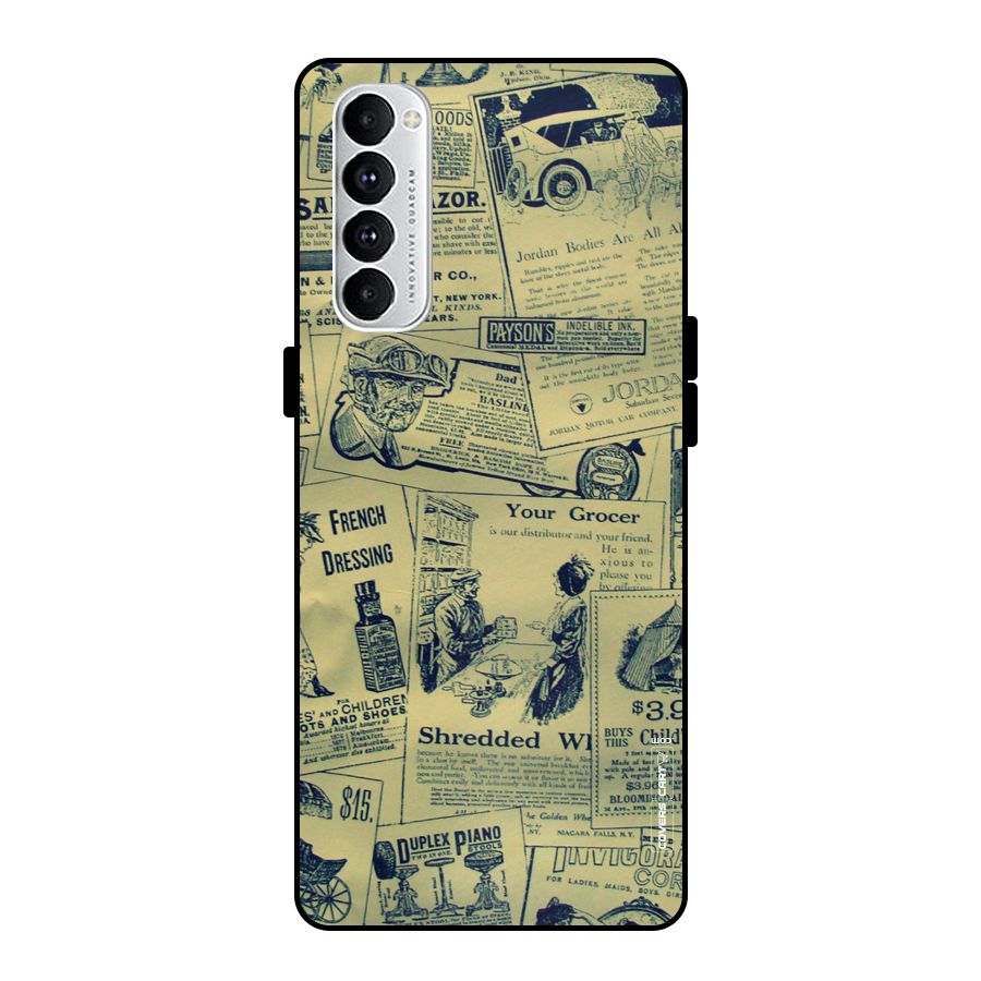 Vintage Newspaper Cutouts Metal Back Case for Oppo Reno4 Pro