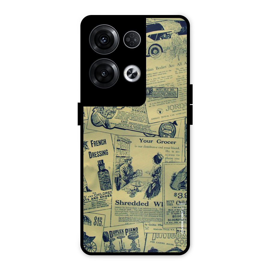 Vintage Newspaper Cutouts Metal Back Case for Oppo Reno8 Pro 5G