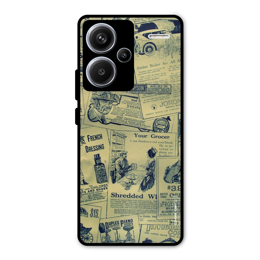 Vintage Newspaper Cutouts Metal Back Case for Redmi Note 13 Pro Plus