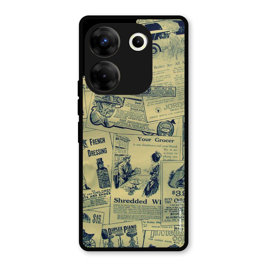 Vintage Newspaper Cutouts Metal Back Case for Tecno Camon 20 Pro