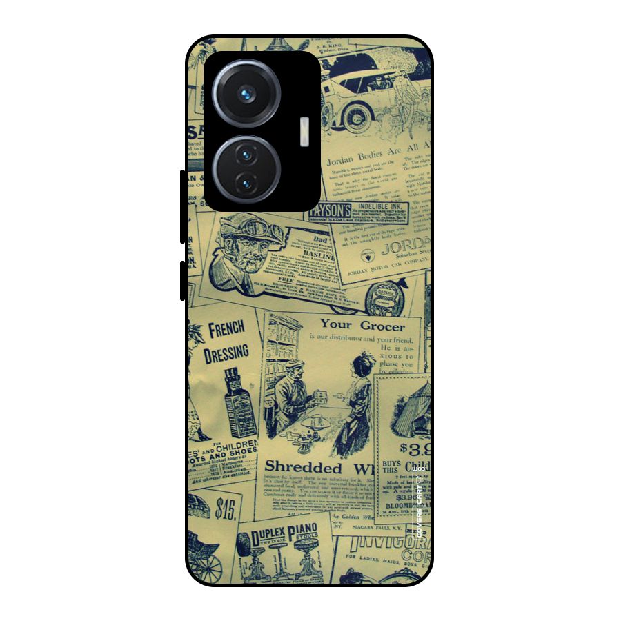 Vintage Newspaper Cutouts Metal Back Case for Vivo T1 44W