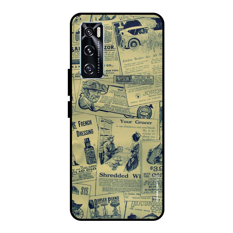 Vintage Newspaper Cutouts Metal Back Case for Vivo V20 SE