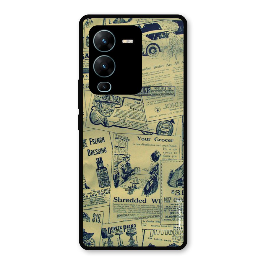 Vintage Newspaper Cutouts Metal Back Case for Vivo V25 Pro