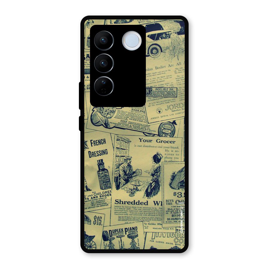Vintage Newspaper Cutouts Metal Back Case for Vivo V27