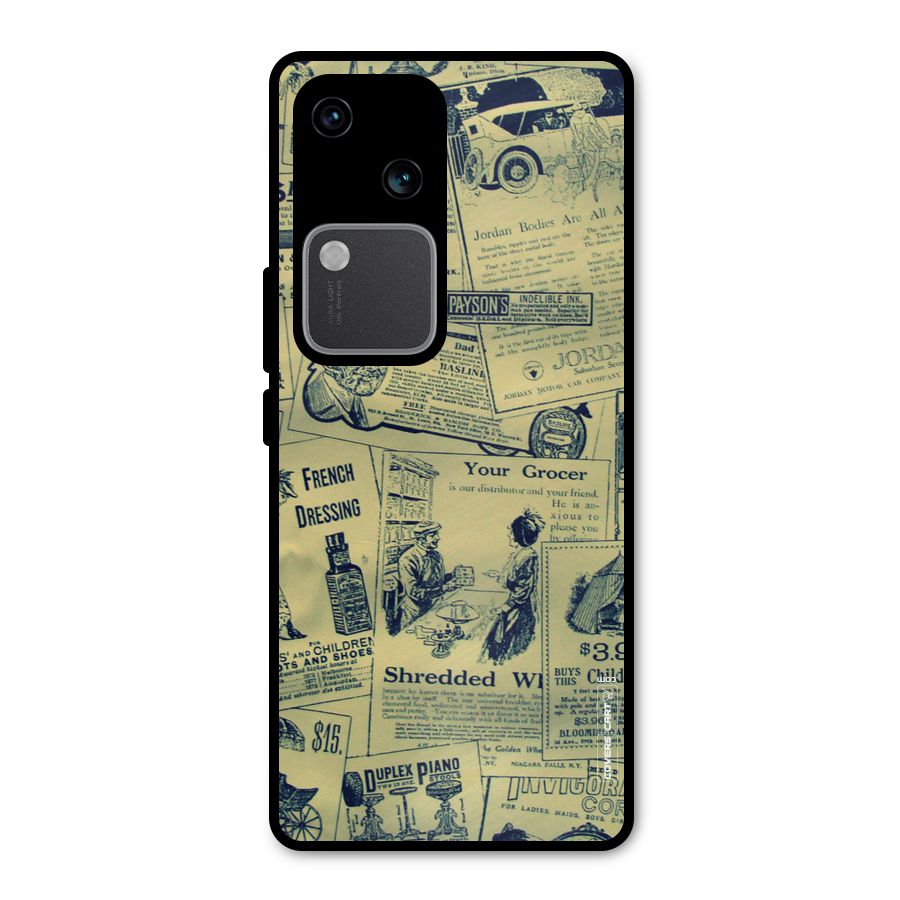 Vintage Newspaper Cutouts Metal Back Case for Vivo V30 Pro