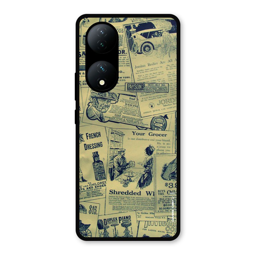 Vintage Newspaper Cutouts Metal Back Case for Vivo Y100a