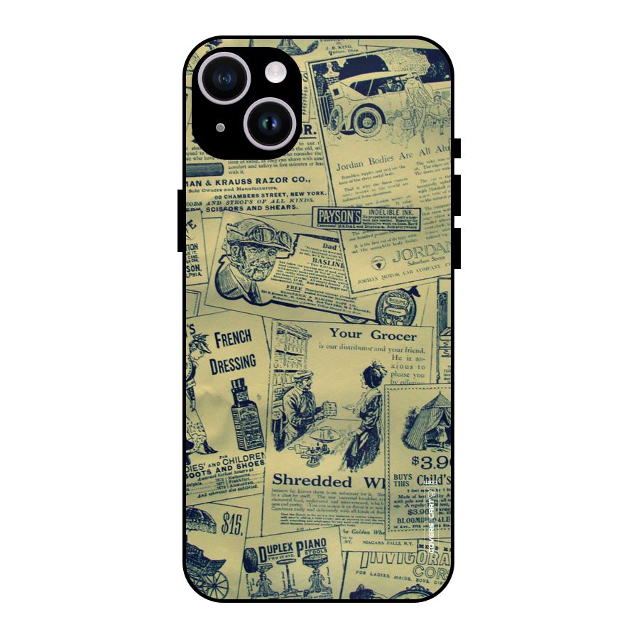 Vintage Newspaper Cutouts Metal Back Case for iPhone 14 Plus