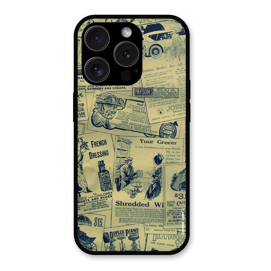 Vintage Newspaper Cutouts Metal Back Case for iPhone 15 Pro