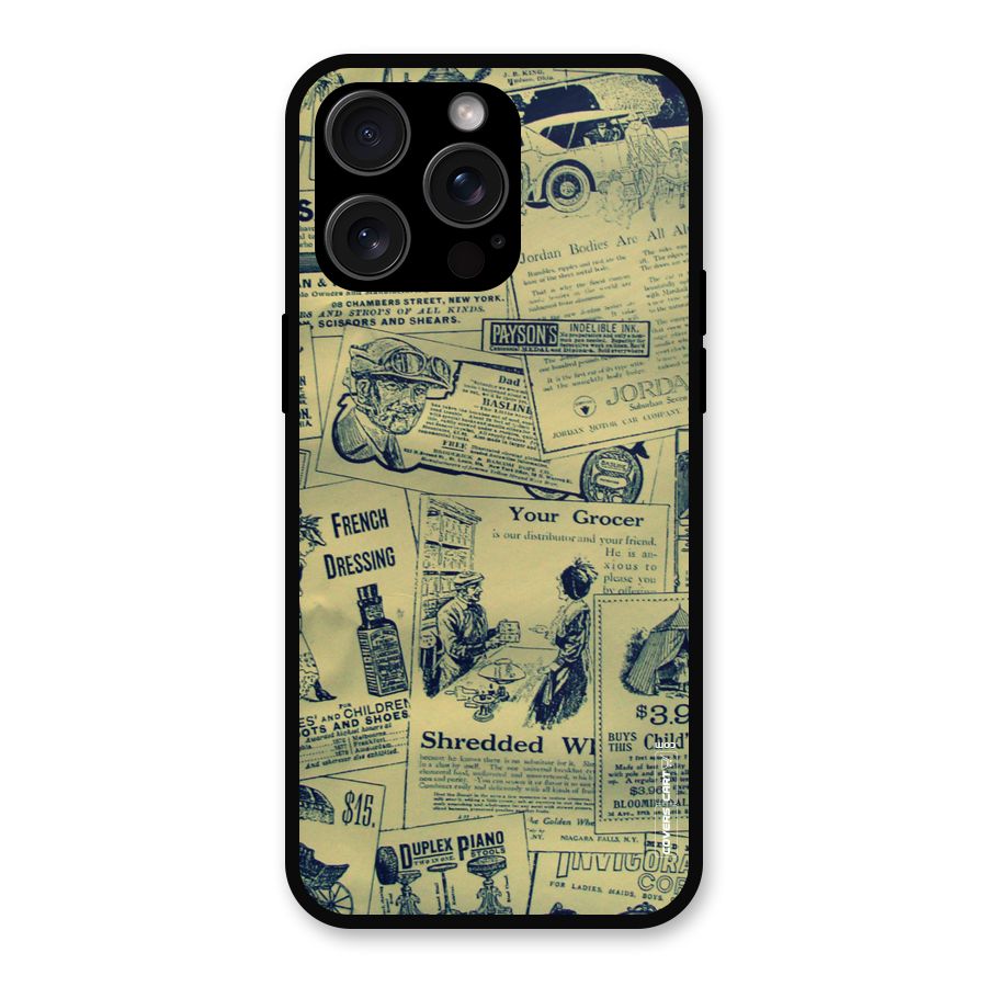 Vintage Newspaper Cutouts Metal Back Case for iPhone 15 Pro Max