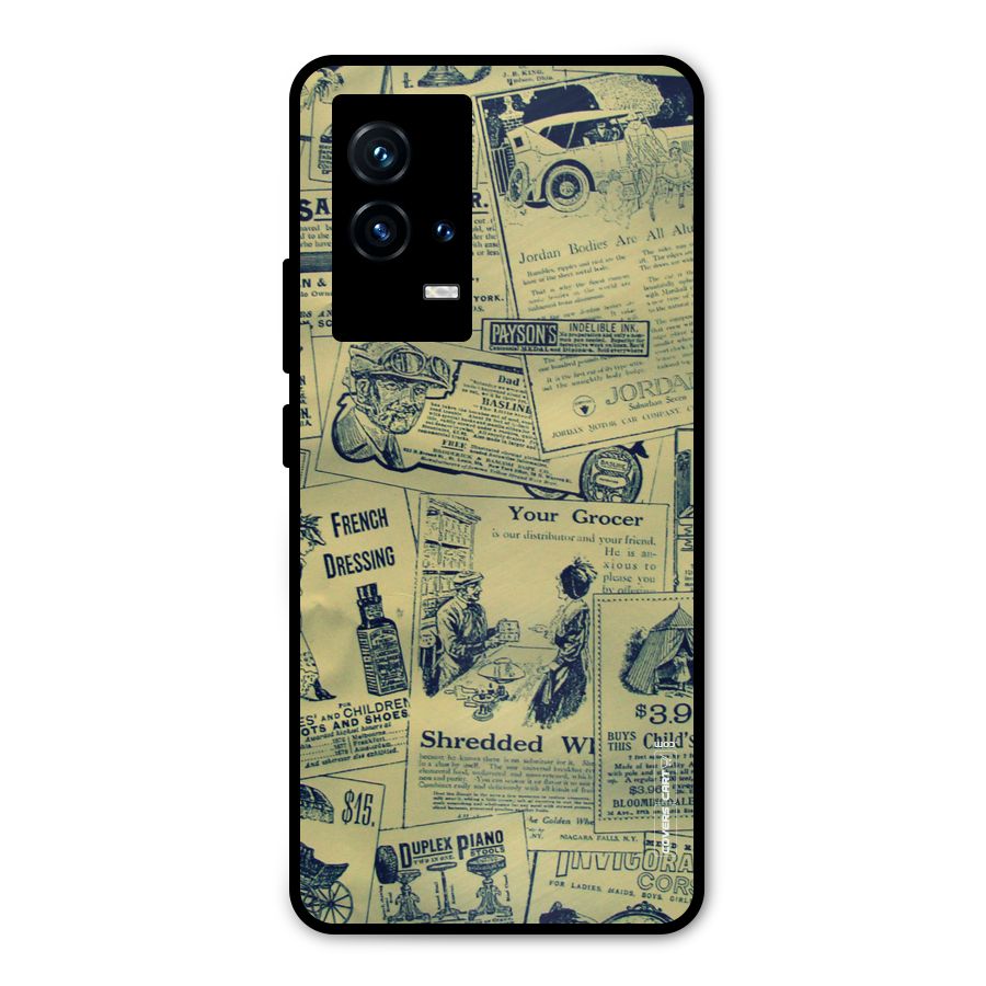 Vintage Newspaper Cutouts Metal Back Case for iQOO 9 5G