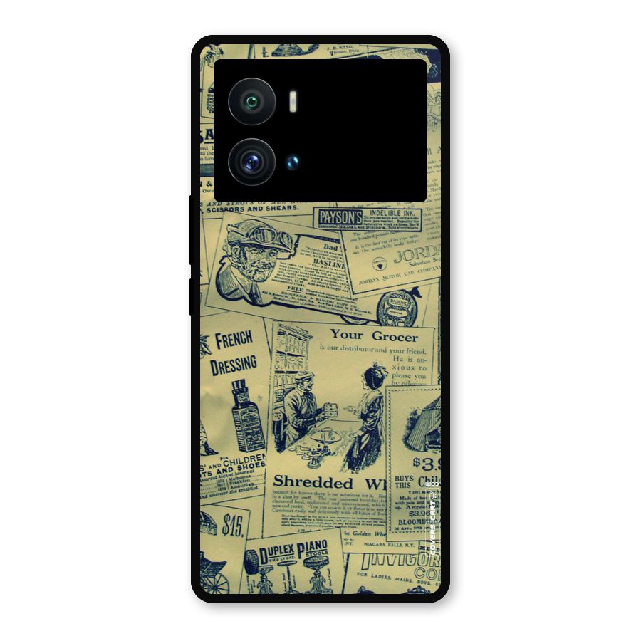Vintage Newspaper Cutouts Metal Back Case for iQOO 9 Pro