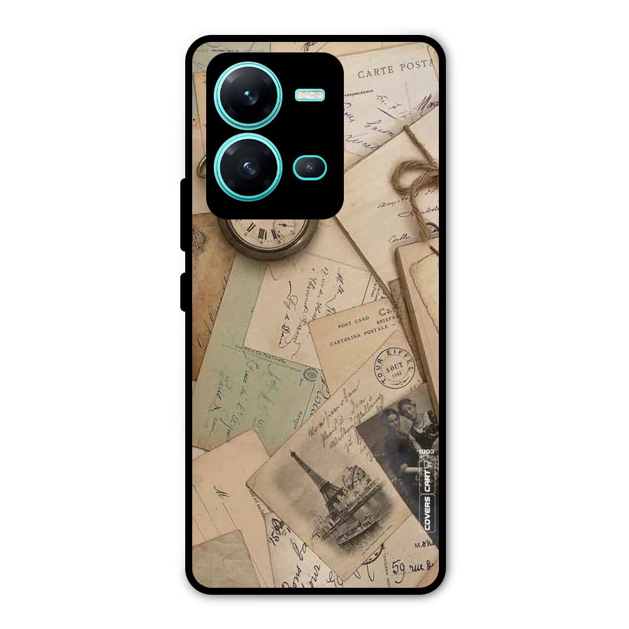 Vintage Postcards Metal Back Case for Vivo V25