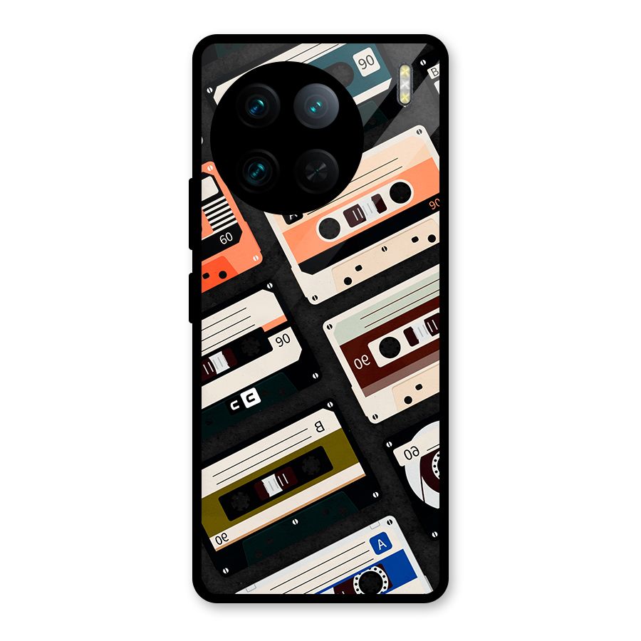 Vintage Retro Cassettes Glass Back Case for Vivo X90 Pro