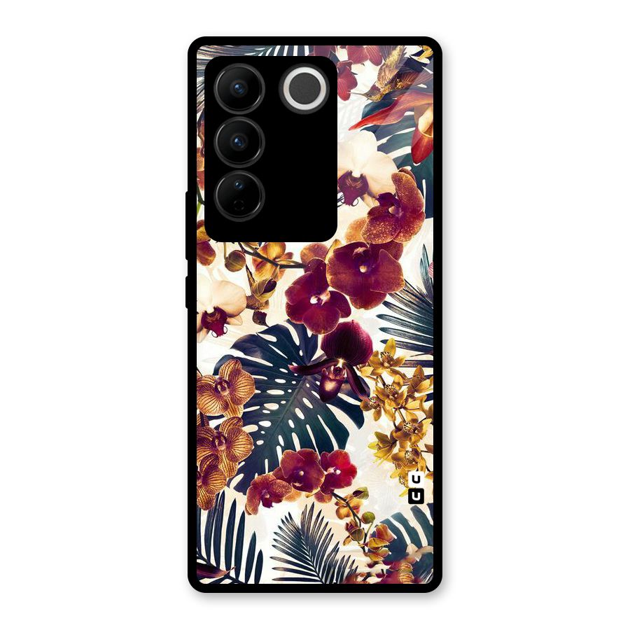 Vintage Rustic Flowers Glass Back Case for Vivo V27