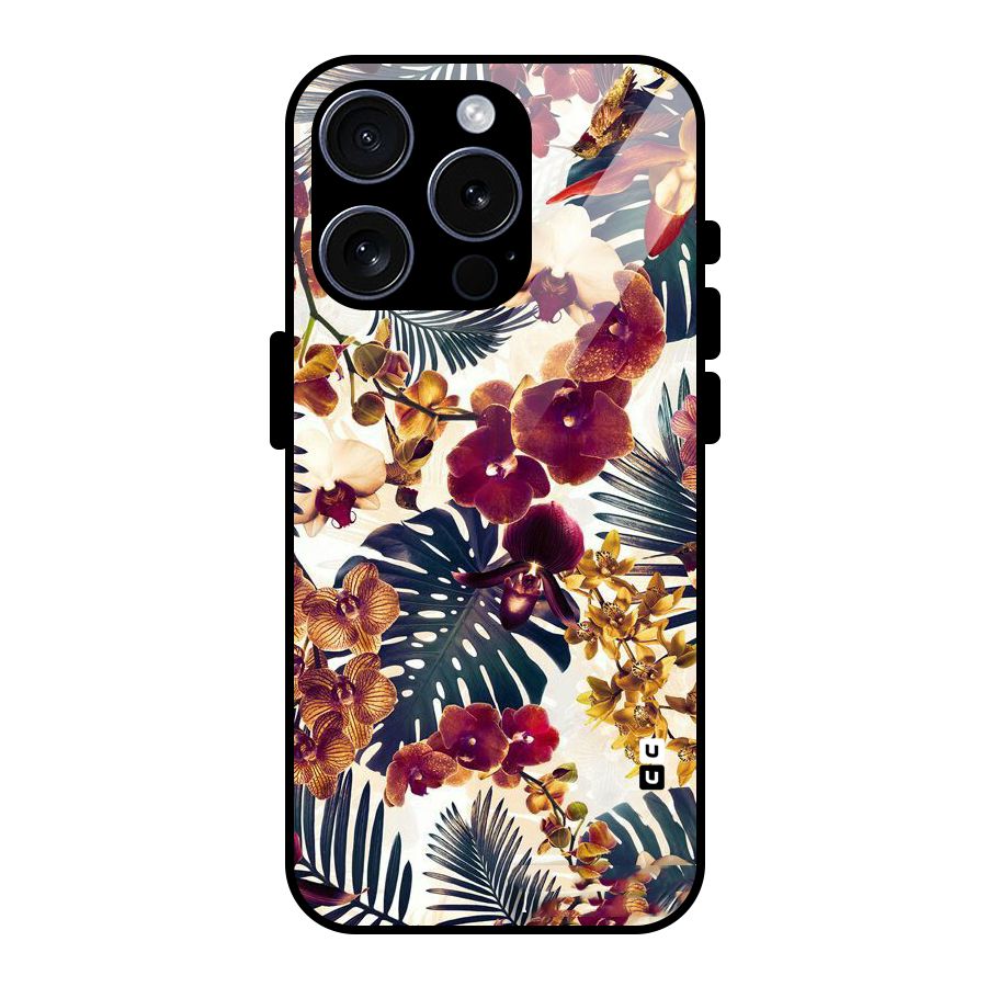 Vintage Rustic Flowers Glass Back Case for iPhone 15 Pro
