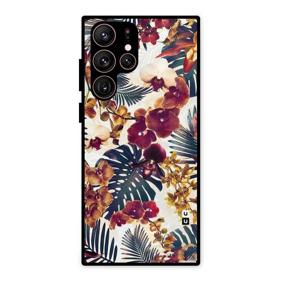 Vintage Rustic Flowers Metal Back Case for Galaxy S22 Ultra 5G