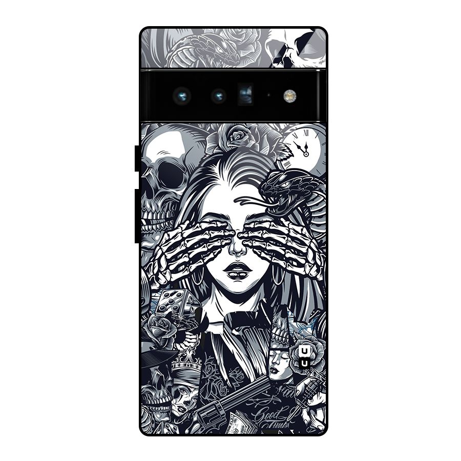 Vintage Skulls and Girl Style Glass Back Case for Google Pixel 6 Pro