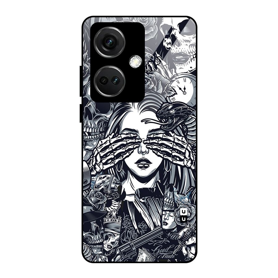 Vintage Skulls and Girl Style Glass Back Case for OnePlus Nord CE 3 5G