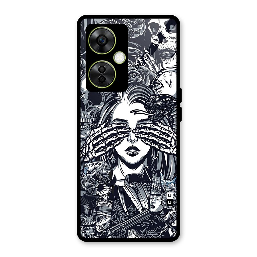 Vintage Skulls and Girl Style Glass Back Case for OnePlus Nord CE 3 Lite