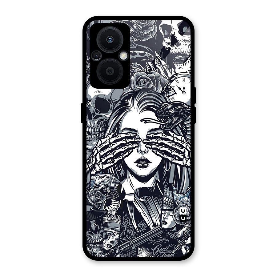 Vintage Skulls and Girl Style Glass Back Case for Oppo F21s Pro 5G