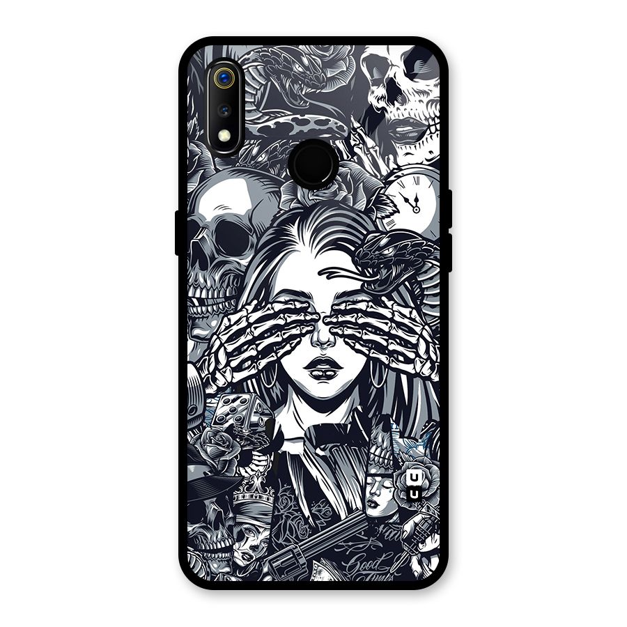 Vintage Skulls and Girl Style Glass Back Case for Realme 3i