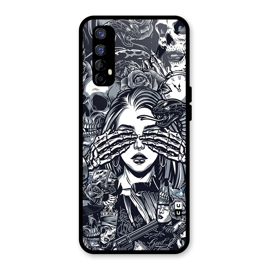 Vintage Skulls and Girl Style Glass Back Case for Realme 7