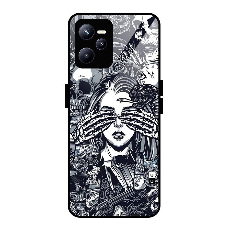 Vintage Skulls and Girl Style Glass Back Case for Realme C35