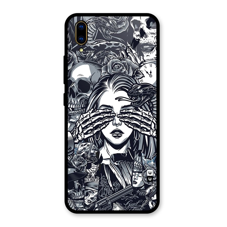 Vintage Skulls and Girl Style Glass Back Case for Vivo V11 Pro