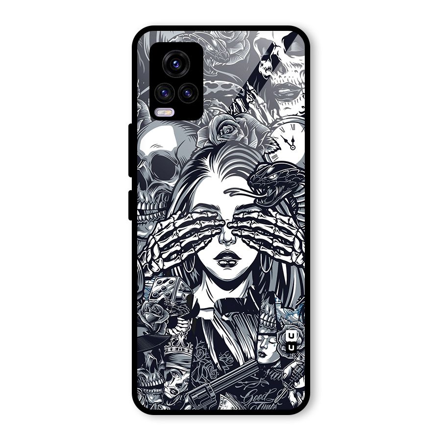 Vintage Skulls and Girl Style Glass Back Case for Vivo V20 2021